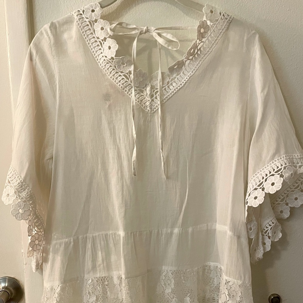 White Cotton Indio Thread Lace Romantic Top Sz Small ~NEW~ Never Worn